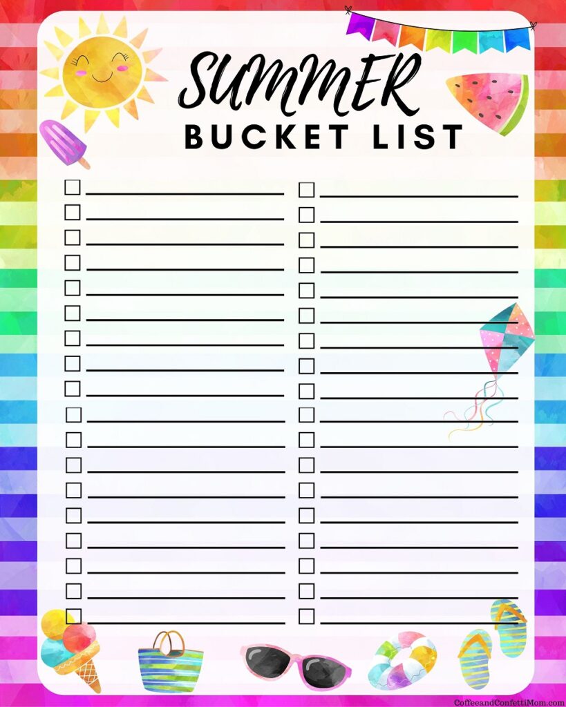 Summer Bucket List 2020 Free Printable